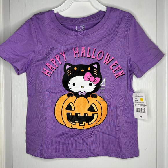 Hello Kitty Kids Girls Crew Neck Short Sleeve Happy Halloween T-Shirt NEW - Picture 1 of 4